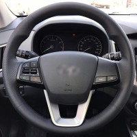 Оплетка на руль из натуральной кожи Hyundai ix25 2014-2021 г.в. (для руля без штатной кожи, черная)