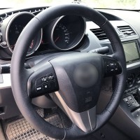 Оплетка на руль из натуральной кожи Mazda 3-II (BL) 2009-2013 г.в. (для замены штатной кожи, черная)