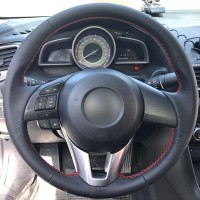 Оплетка на руль из натуральной кожи Mazda 6-III 2012-2018 г.в. (для замены штатной кожи, красная)