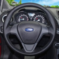 Оплетка на руль из «Premium» экокожи Ford Fiesta 2008-2013 г.в. (для руля без штатной кожи и накладки, черная)
